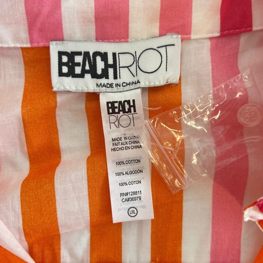 Beach Riot Pink Orange Striped Oversized Cotton Button Down‎ Shirt Womens L/XL